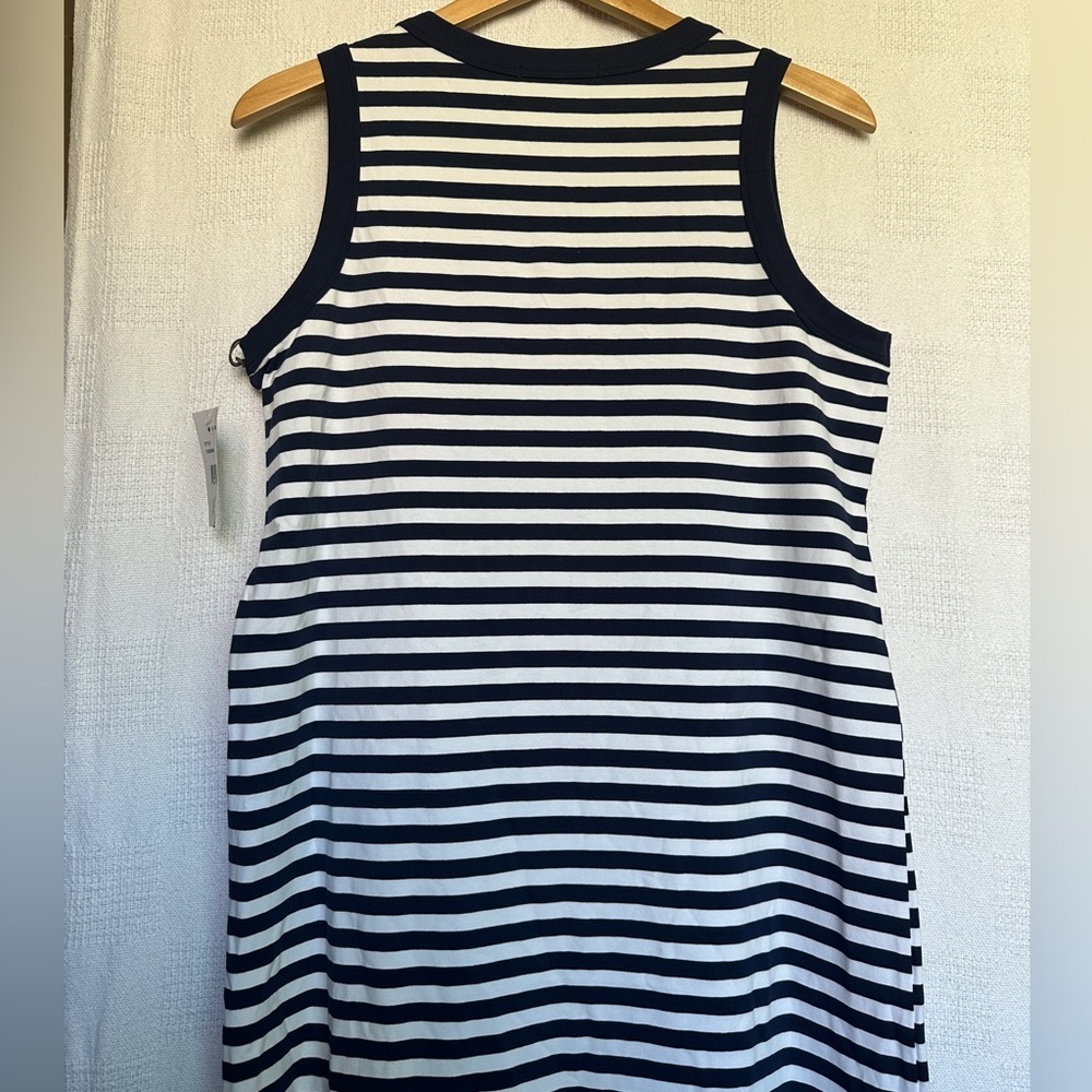 Three Dots Kay Stripe Cotton Tank Dress | Navy Stripe - Picture 9 of 10